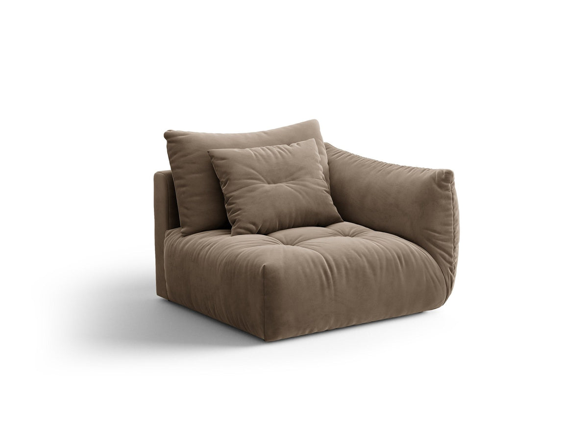 Modulares Sofa Bloom Modul von Micadoni in Leichtes Beige mit Casino-Stoffbezug aus Velours und schwarzen Kunststoffbeinen.