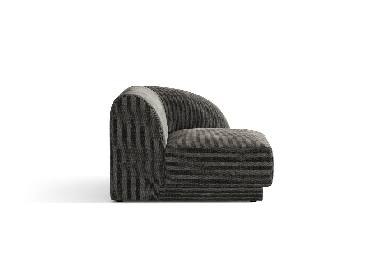 Miley Einsitzer von Micadoni: modulares Sofa-Modul in Dunkelbeige mit Stoffbezug Bluvel 30, schwarzen Kunststoffbeinen und gepolsterter Rückenlehne.