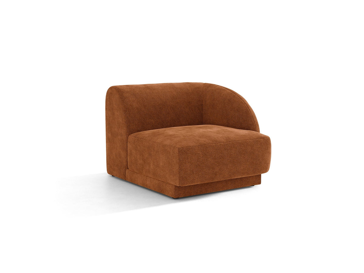 Miley Einsitzer von Micadoni: modulares Sofa-Modul in Dunkelbeige mit Stoffbezug Bluvel 30, schwarzen Kunststoffbeinen und gepolsterter Rückenlehne.