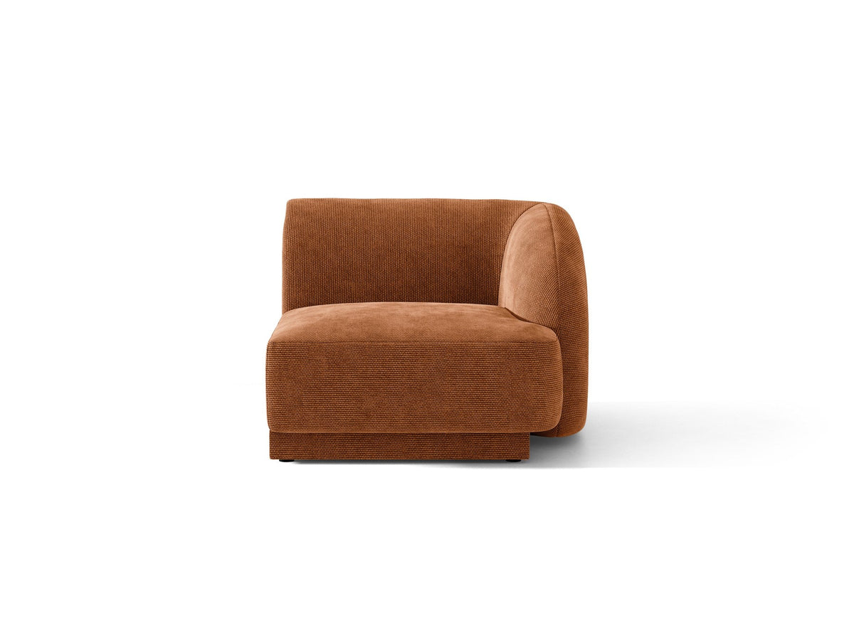 Miley Einsitzer von Micadoni: modulares Sofa-Modul in Dunkelbeige mit Stoffbezug Bluvel 30, schwarzen Kunststoffbeinen und gepolsterter Rückenlehne.