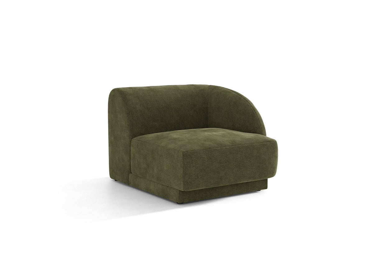Miley Einsitzer von Micadoni: modulares Sofa-Modul in Dunkelbeige mit Stoffbezug Bluvel 30, schwarzen Kunststoffbeinen und gepolsterter Rückenlehne.