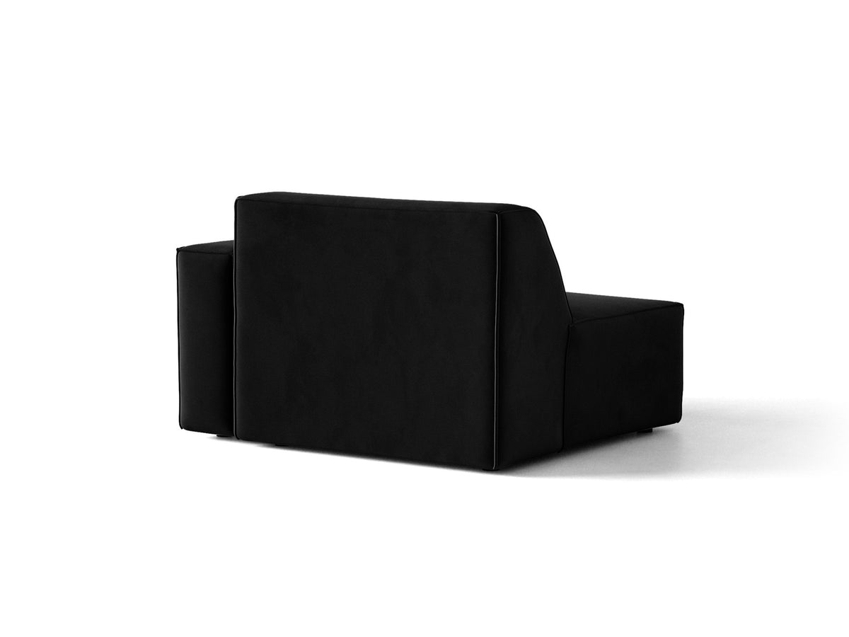 Modulares Sofa Jodie von Micadoni in leichtem Beige mit Venus-Samtstoff, schwarzen Kunststoffbeinen und rechtsseitiger Ausrichtung.