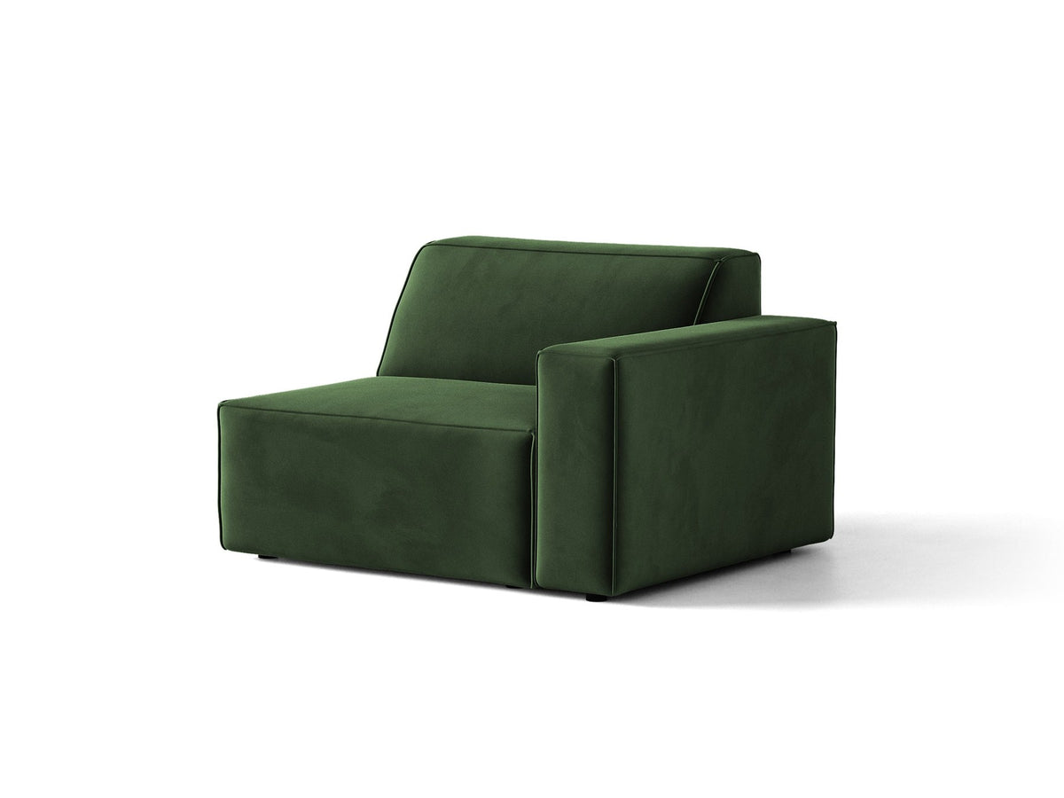 Modulares Sofa Jodie von Micadoni in leichtem Beige mit Venus-Samtstoff, schwarzen Kunststoffbeinen und rechtsseitiger Ausrichtung.