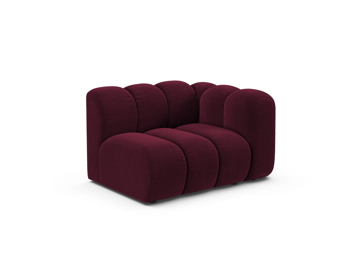 Produktfoto des Lupine Einsitzers von Micadoni: modulares Sofa mit beigem Venus-Stoffbezug und schwarzen Kunststoffbeinen.