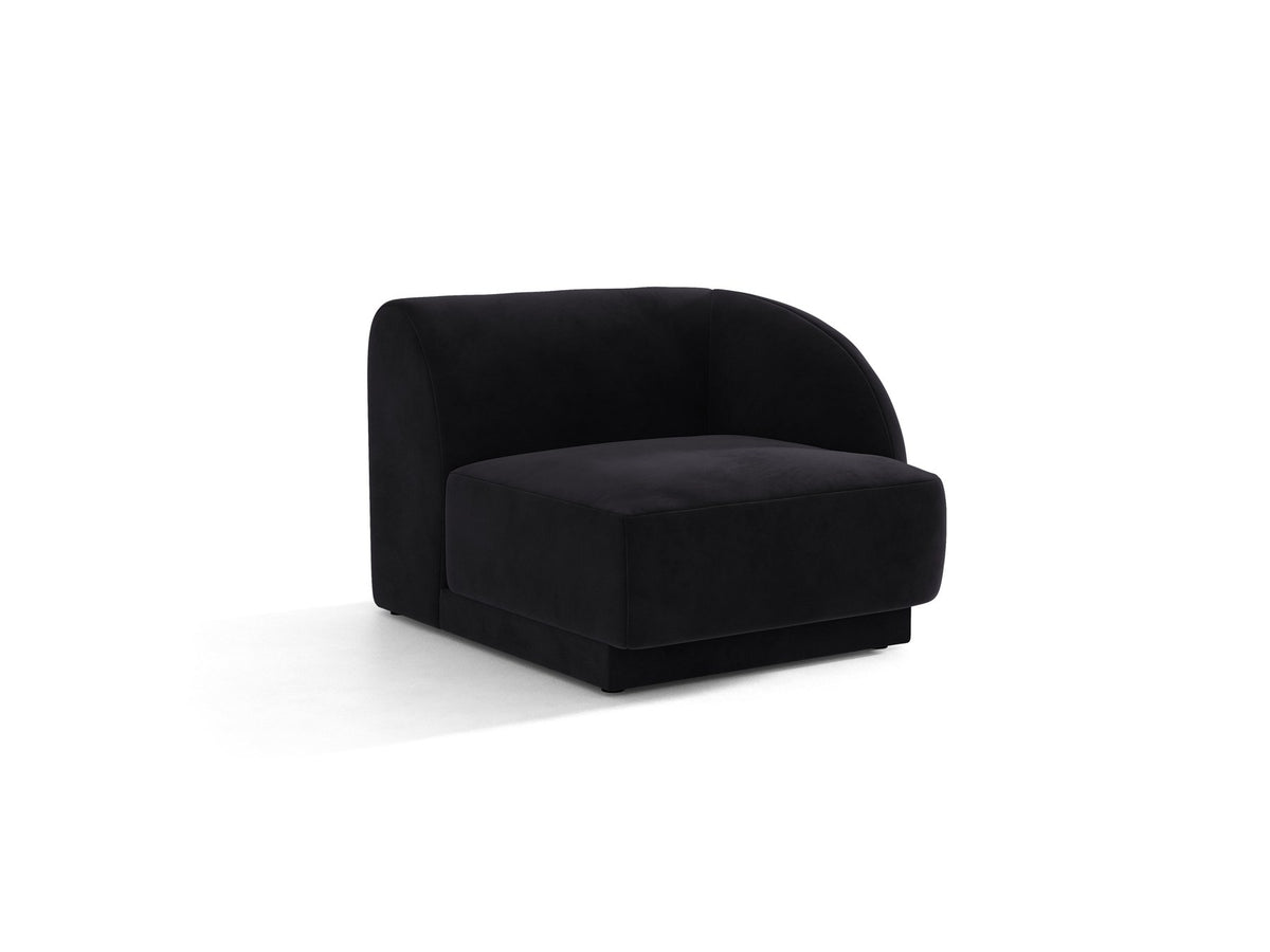 Miley Einsitzer von Micadoni: modulares Sofa-Modul in Dunkelbeige mit Stoffbezug Bluvel 30, schwarzen Kunststoffbeinen und gepolsterter Rückenlehne.