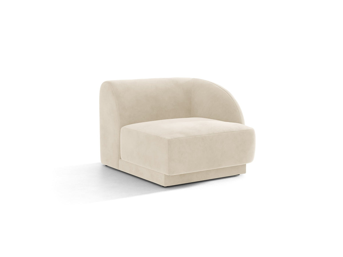 Miley Einsitzer von Micadoni: modulares Sofa-Modul in Dunkelbeige mit Stoffbezug Bluvel 30, schwarzen Kunststoffbeinen und gepolsterter Rückenlehne.