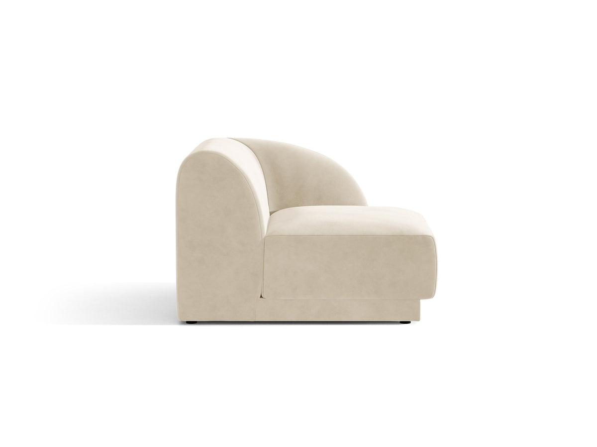 Miley Einsitzer von Micadoni: modulares Sofa-Modul in Dunkelbeige mit Stoffbezug Bluvel 30, schwarzen Kunststoffbeinen und gepolsterter Rückenlehne.
