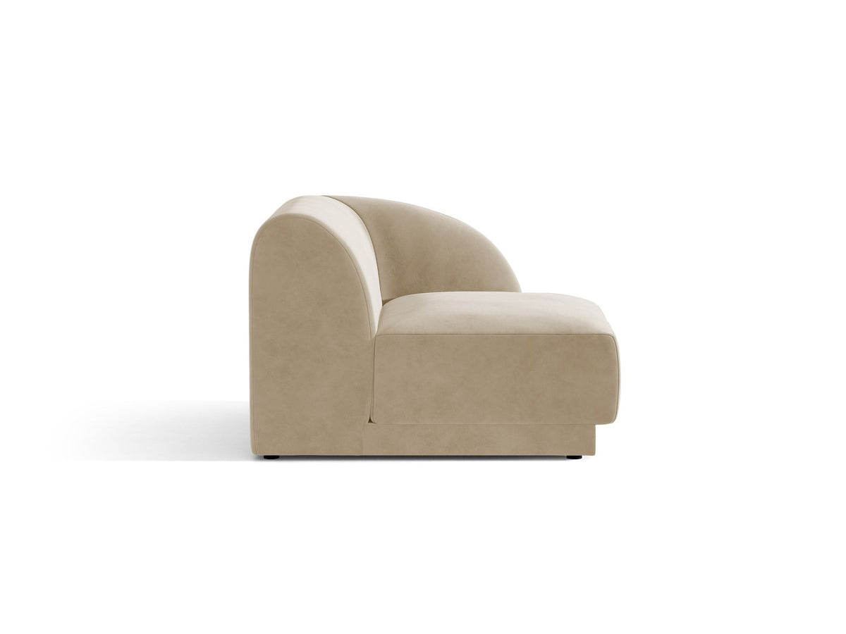 Miley Einsitzer von Micadoni: modulares Sofa-Modul in Dunkelbeige mit Stoffbezug Bluvel 30, schwarzen Kunststoffbeinen und gepolsterter Rückenlehne.