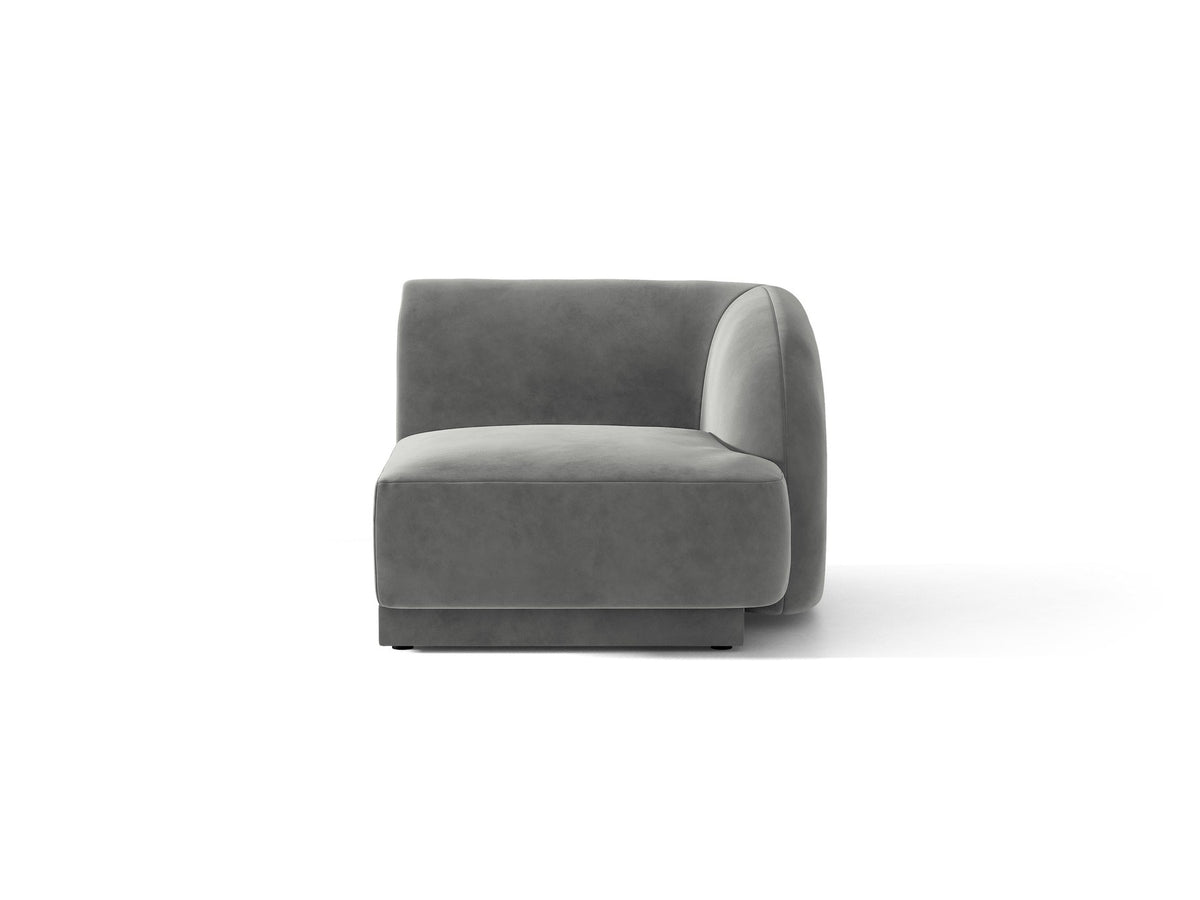 Miley Einsitzer von Micadoni: modulares Sofa-Modul in Dunkelbeige mit Stoffbezug Bluvel 30, schwarzen Kunststoffbeinen und gepolsterter Rückenlehne.