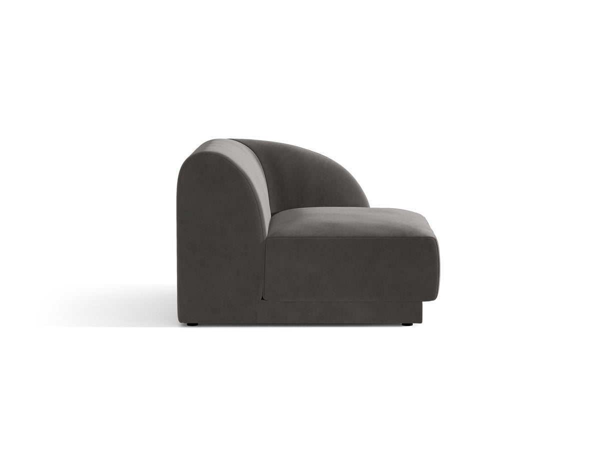 Miley Einsitzer von Micadoni: modulares Sofa-Modul in Dunkelbeige mit Stoffbezug Bluvel 30, schwarzen Kunststoffbeinen und gepolsterter Rückenlehne.