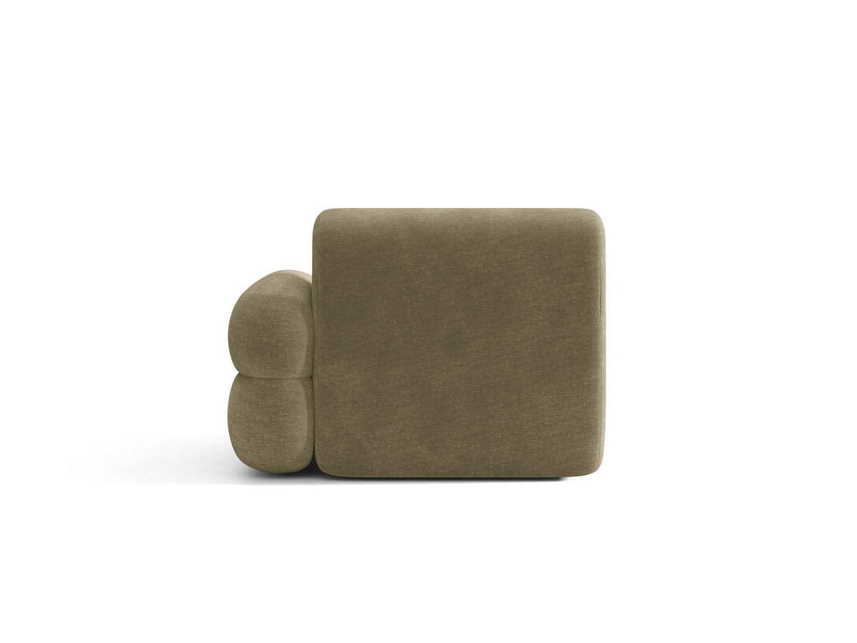 Modulares Sofa Neo von Micadoni in dunklem Olivgrün mit Baloo-Stoffbezug, hoher Rückenlehne und schwarzen Kunststoffbeinen.
