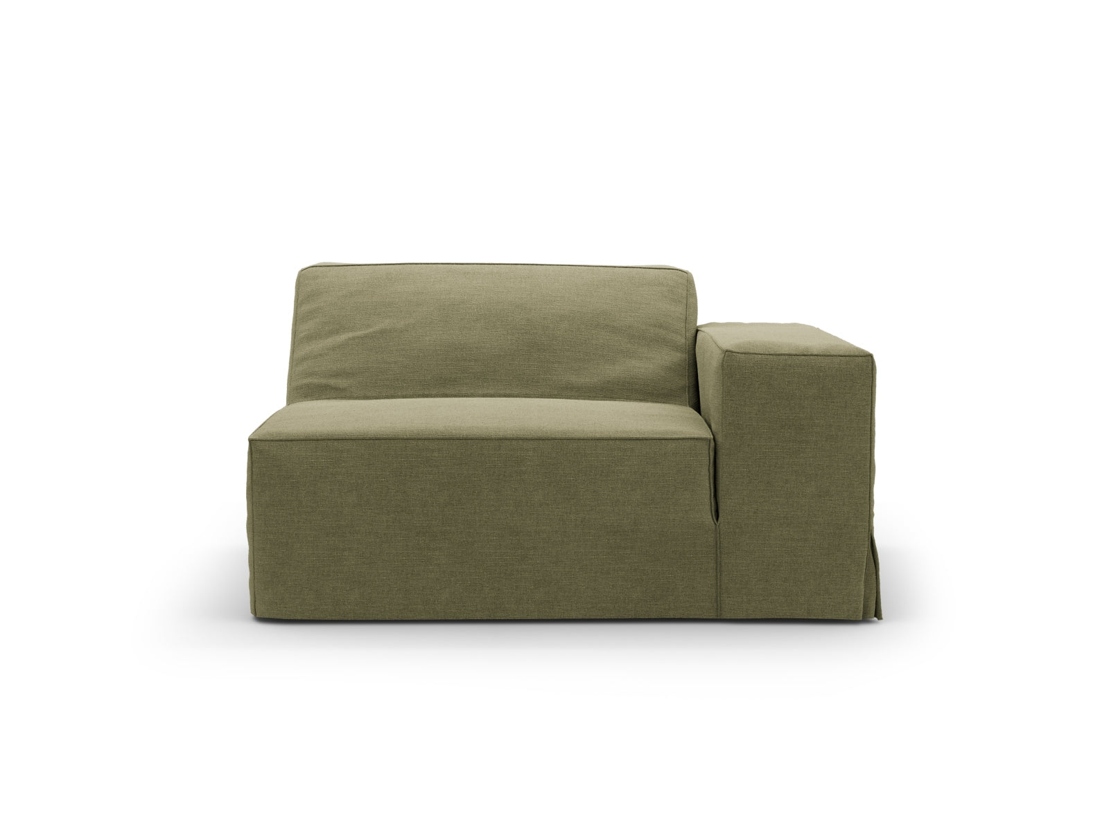 Eleganter Jodie Modul rechts 1 Sitzer in sanftem Lichtgrün, ideal für stilvolle Wohnräume. Teil des modularen Sofas von Micadoni.