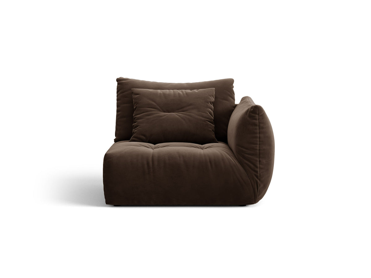 Foto des Bloom Sofamodul rechts von Micadoni: gepolstertes Sofamodul in leichtem Beige mit Veloursstoff und schwarzen Kunststoffbeinen.
