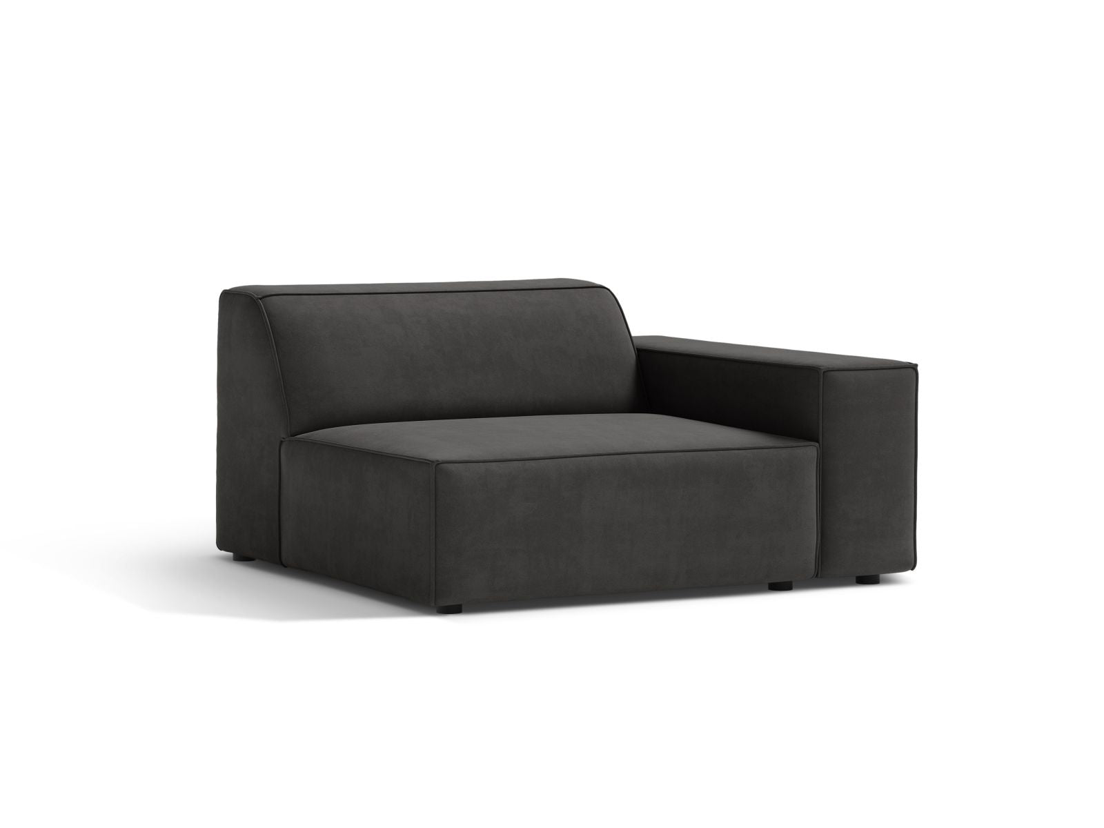 Elegantes 1-Sitzer Modul Rechts Jodie in modernem Grau-Bluvel, ideal für individuelle Raumgestaltungen und stilvolle Akzente.