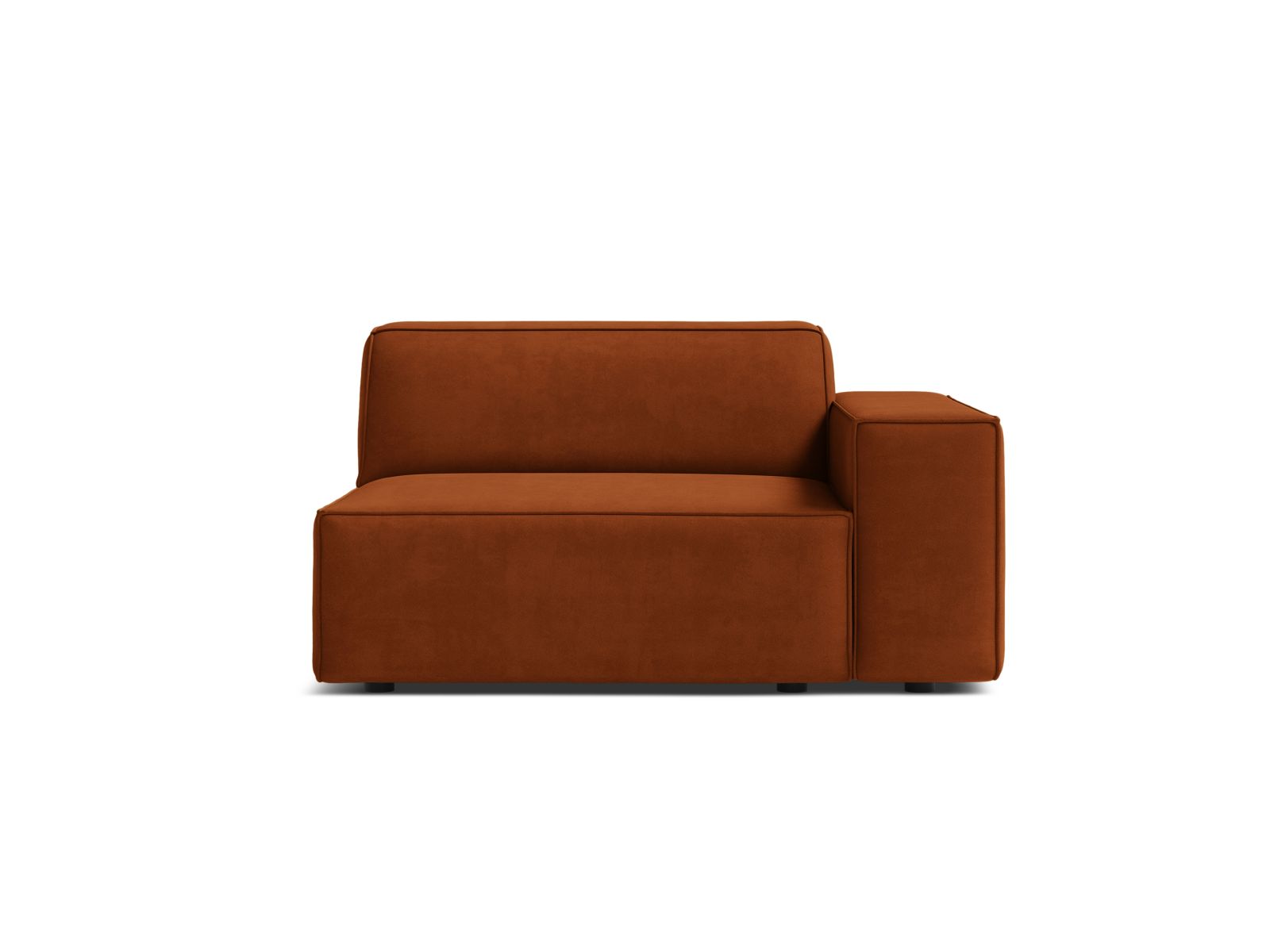 Stylisches 1-Sitzer Modul Rechts Jodie in ansprechendem Terracotta-Bluvel, perfekt für individuelle und moderne Wohnkonzepte.