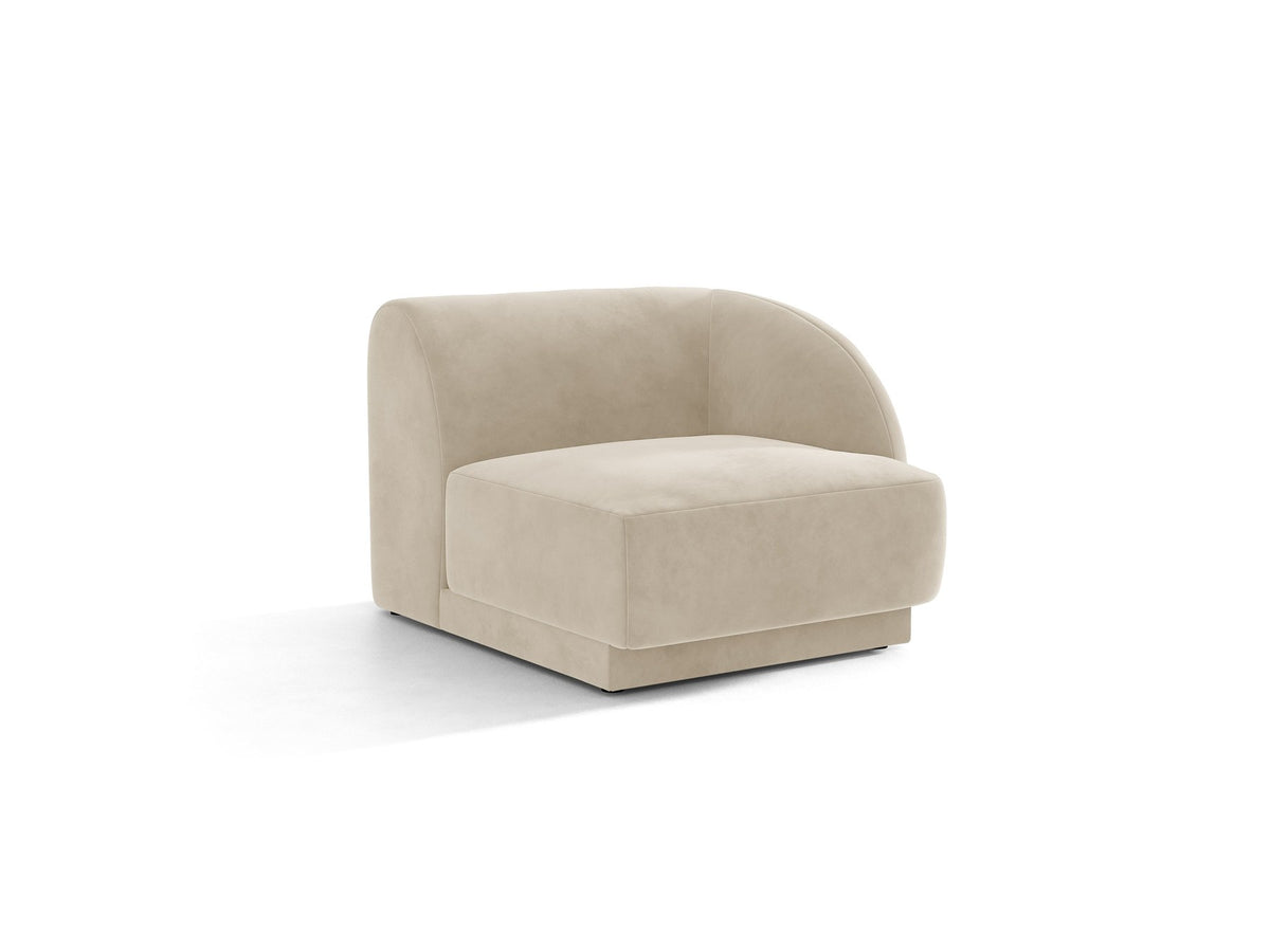 Miley Einsitzer von Micadoni: modulares Sofa-Modul in Dunkelbeige mit Stoffbezug Bluvel 30, schwarzen Kunststoffbeinen und gepolsterter Rückenlehne.