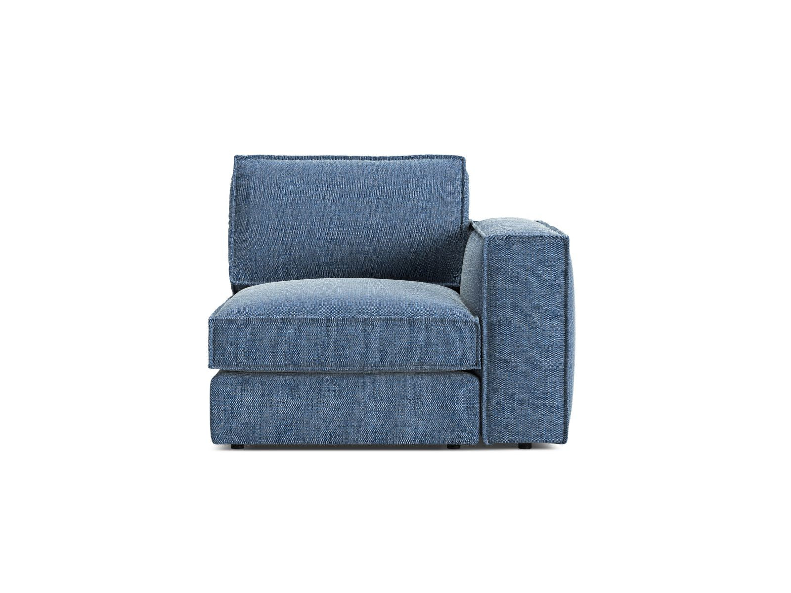 Elegantes 1-Sitzer Modul rechts in edlem Blau, ideal für kreative Sofa-Kombinationen und stilvolle Einrichtungsideen der Pola-Serie von Micadoni.