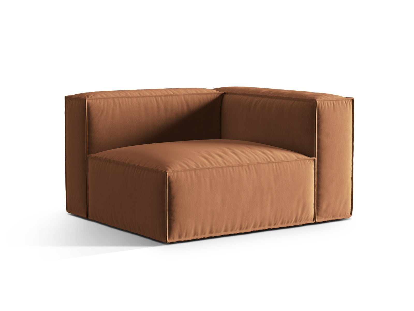 Elegantes Nuria Velour Sofa in Honigfarbe, 1-Sitzer, modular und vielseitig, ideal für stilvolle Wohnräume.