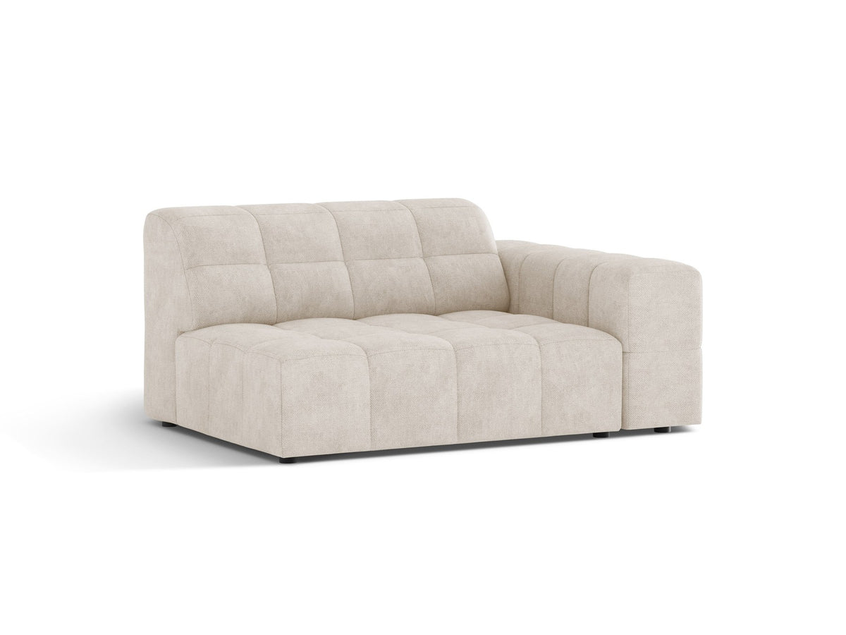 Modulares Sofa Jennifer von Micadoni in leichtem Beige, Bezug aus Eden-Chenille mit 3D-Struktur, schwarze Kunststoffbeine, rechtsseitige Ausrichtung.