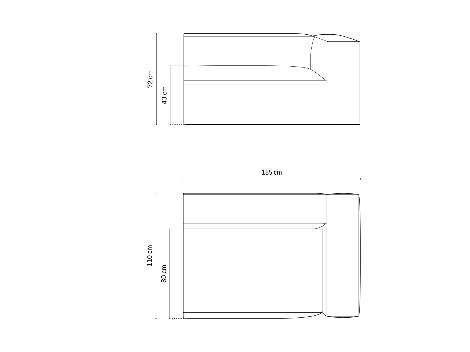 Modulares 3-Sitzer Sofa rechts Nuria in edlem Schwarz, perfekt für zeitgemäße Einrichtungen und gemütliche Wohnzimmer, erhältlich bei KAQTU.