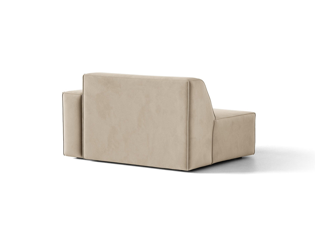Modulares Sofa Jodie von Micadoni in leichtem Beige, Venus Samtstoff, schwarzen Kunststoffbeinen, rechtsseitige Ausrichtung als Eckmodul.