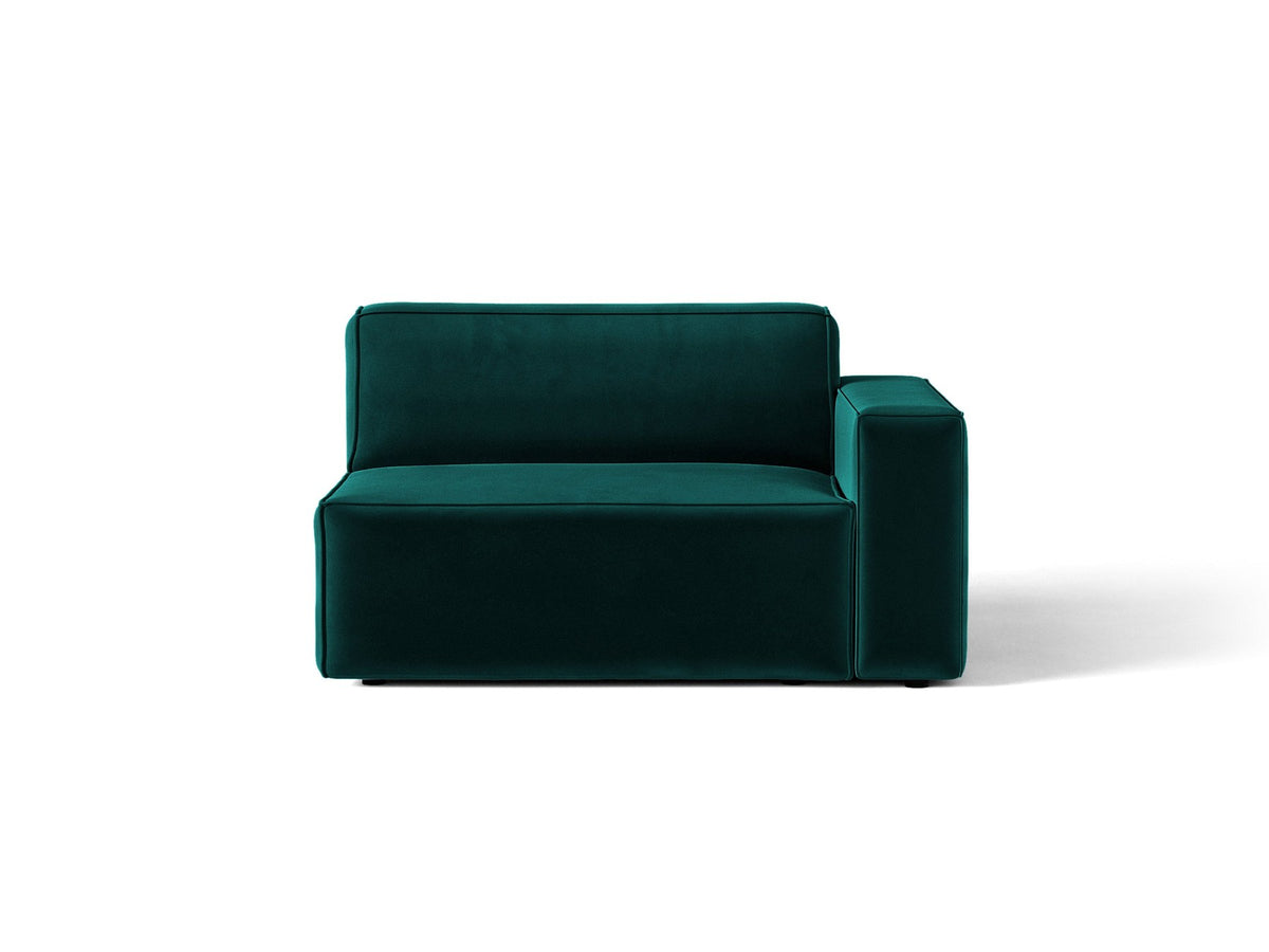Modulares Sofa Jodie von Micadoni in leichtem Beige, Venus Samtstoff, schwarzen Kunststoffbeinen, rechtsseitige Ausrichtung als Eckmodul.