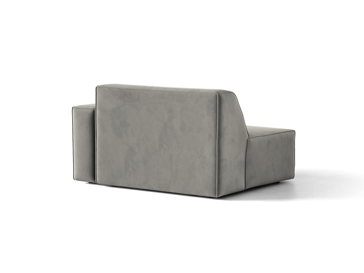 Modulares Sofa Jodie von Micadoni in leichtem Beige, Venus Samtstoff, schwarzen Kunststoffbeinen, rechtsseitige Ausrichtung als Eckmodul.