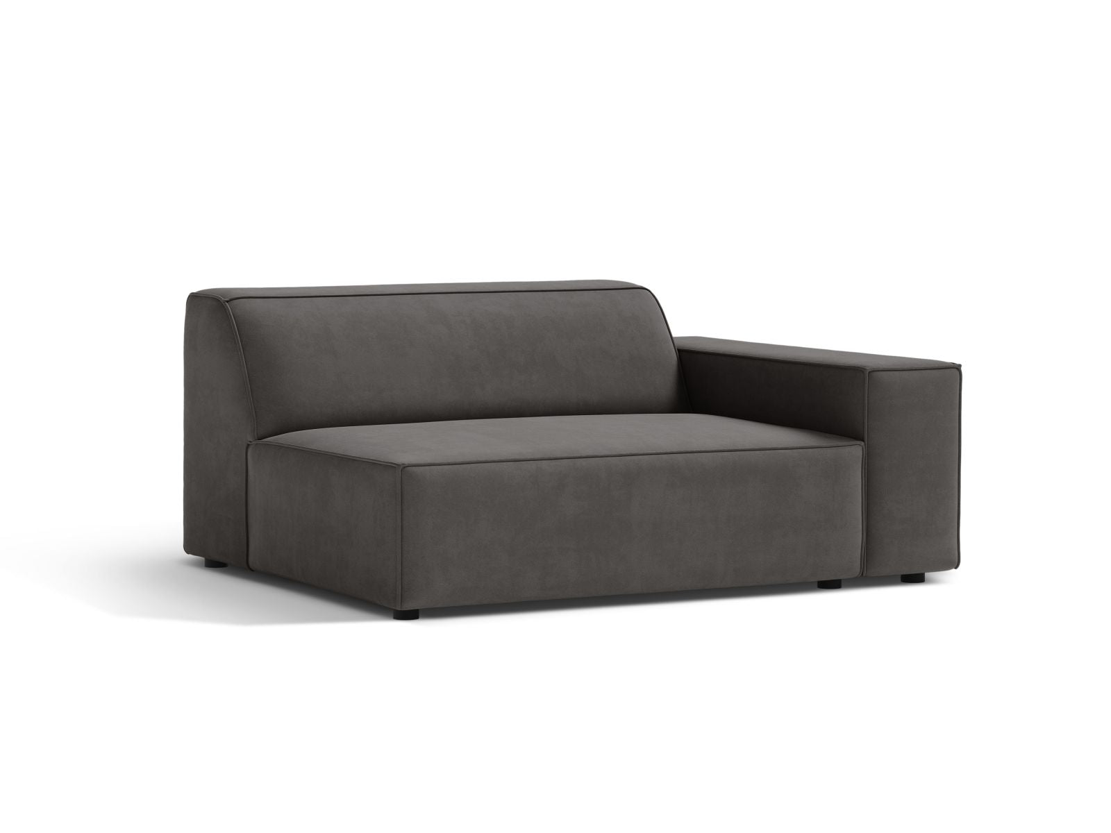 Elegantes 1-Sitzer Modul Rechts Jodie in sanftem Light Grey-Bluvel, ideal für stilvolle Wohnräume. Perfekt kombinierbar im modularen Sofa-Design.