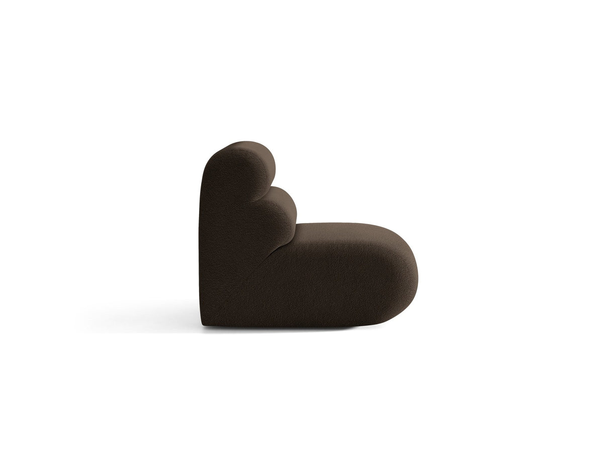 Armloses Samtmodul-Sofaelement Neo von Micadoni in dunklem Olivgrün, mit schwarzen Kunststoffbeinen, Teil eines modularen Sofasystems.
