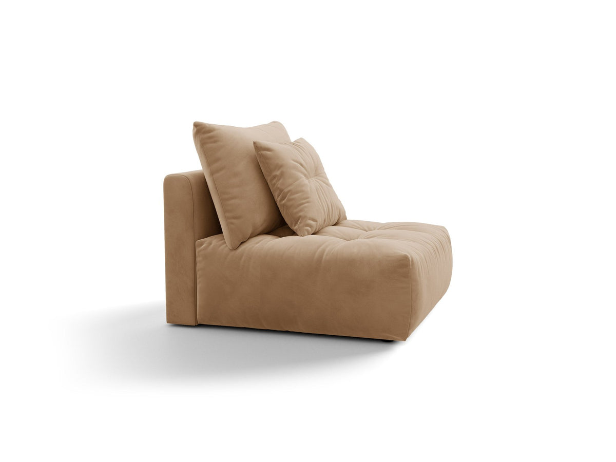 Armloses Sofa-Modul der Serie Bloom von Micadoni mit beigefarbenem Samtbezug Casino Pearl und schwarzen Kunststoffbeinen.