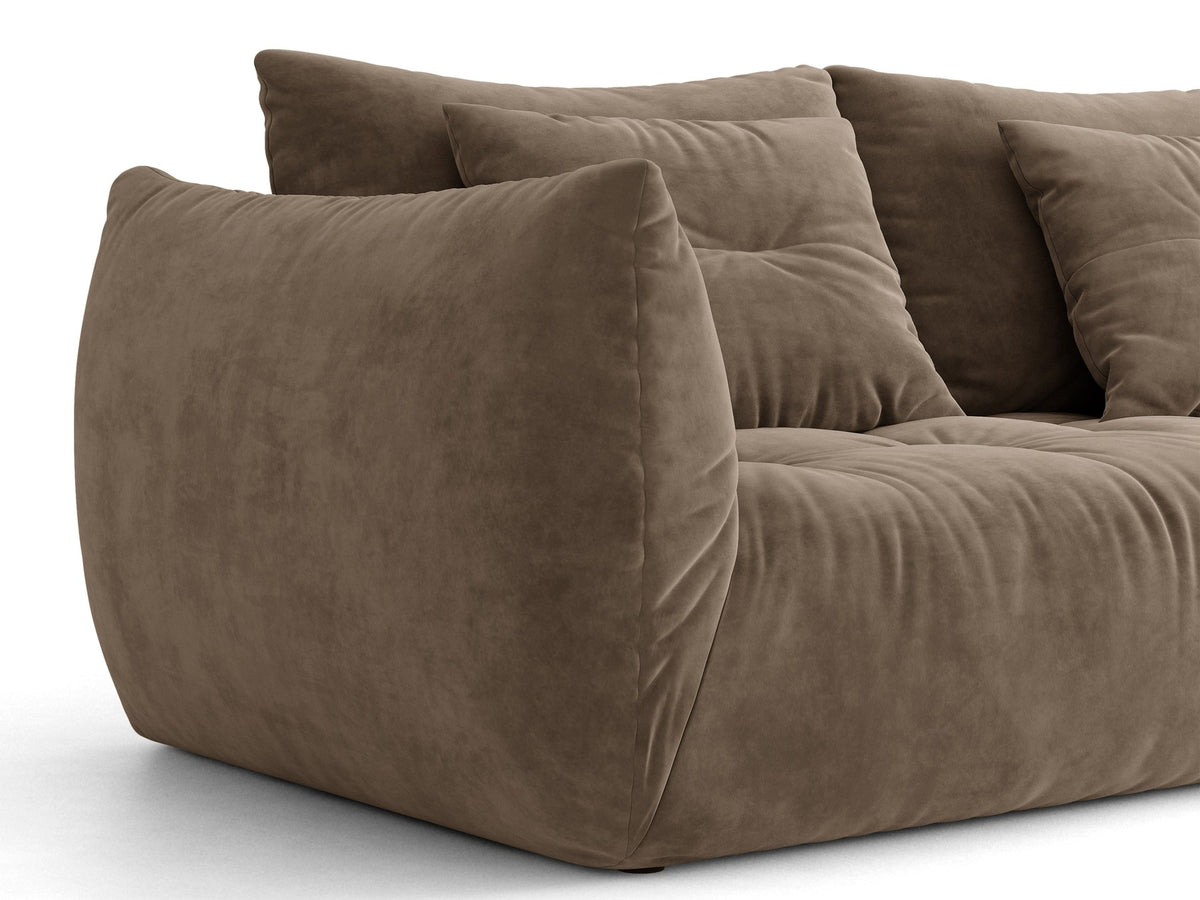 Armloses Sofa-Modul der Serie Bloom von Micadoni mit beigefarbenem Samtbezug Casino Pearl und schwarzen Kunststoffbeinen.