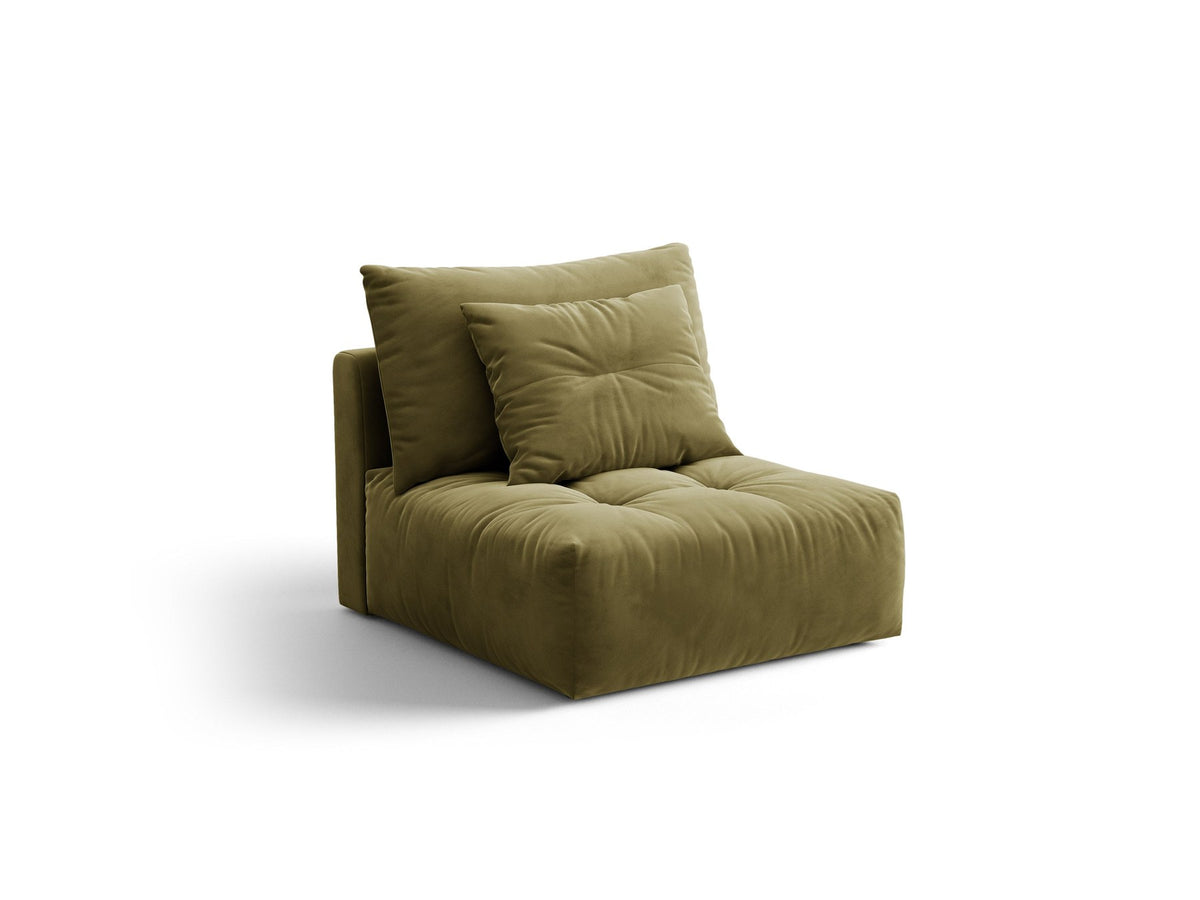 Armloses Sofa-Modul der Serie Bloom von Micadoni mit beigefarbenem Samtbezug Casino Pearl und schwarzen Kunststoffbeinen.
