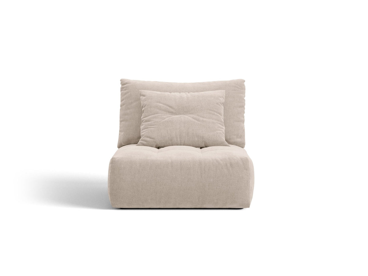 Armloses Sofa-Modul der Serie Bloom von Micadoni mit beigefarbenem Samtbezug Casino Pearl und schwarzen Kunststoffbeinen.