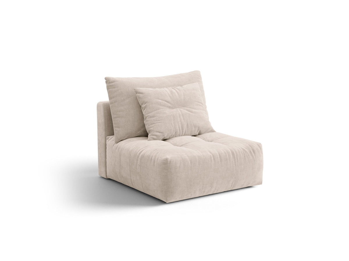 Armloses Sofa-Modul der Serie Bloom von Micadoni mit beigefarbenem Samtbezug Casino Pearl und schwarzen Kunststoffbeinen.