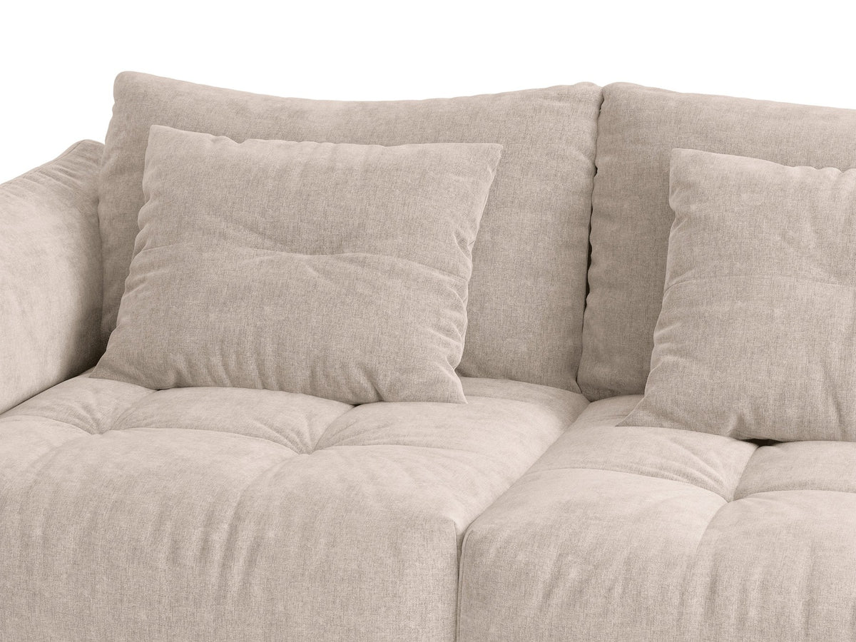 Armloses Sofa-Modul der Serie Bloom von Micadoni mit beigefarbenem Samtbezug Casino Pearl und schwarzen Kunststoffbeinen.