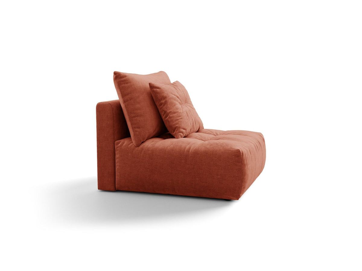 Armloses Sofa-Modul der Serie Bloom von Micadoni mit beigefarbenem Samtbezug Casino Pearl und schwarzen Kunststoffbeinen.