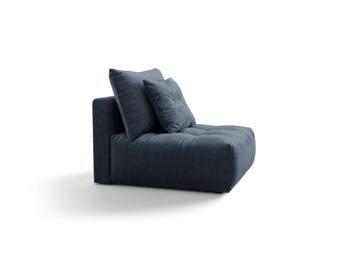 Armloses Sofa-Modul der Serie Bloom von Micadoni mit beigefarbenem Samtbezug Casino Pearl und schwarzen Kunststoffbeinen.