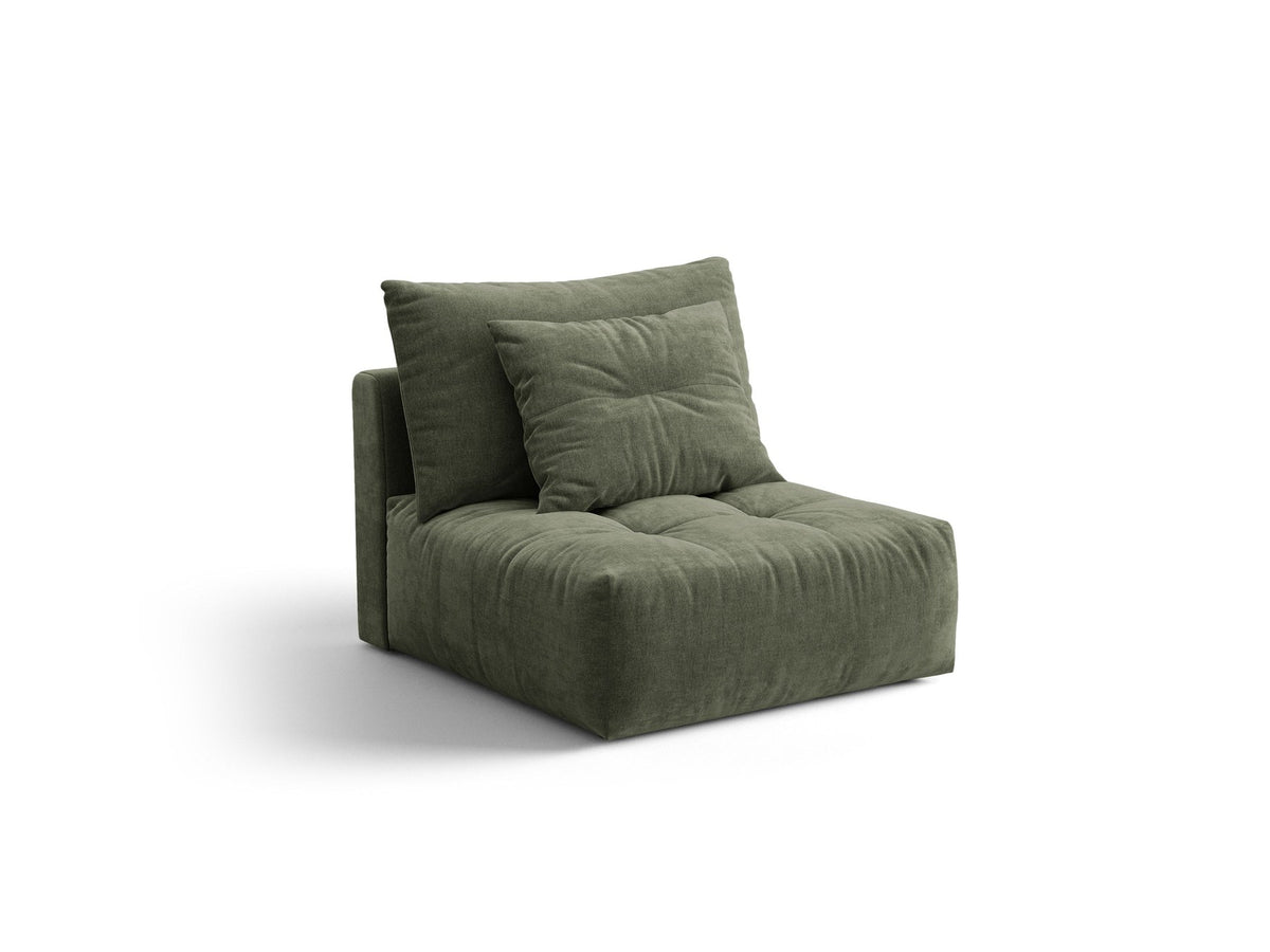 Armloses Sofa-Modul der Serie Bloom von Micadoni mit beigefarbenem Samtbezug Casino Pearl und schwarzen Kunststoffbeinen.