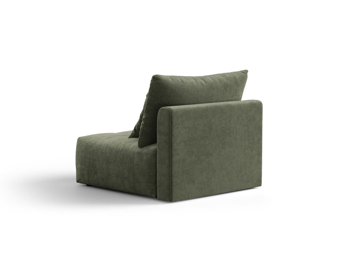 Armloses Sofa-Modul der Serie Bloom von Micadoni mit beigefarbenem Samtbezug Casino Pearl und schwarzen Kunststoffbeinen.