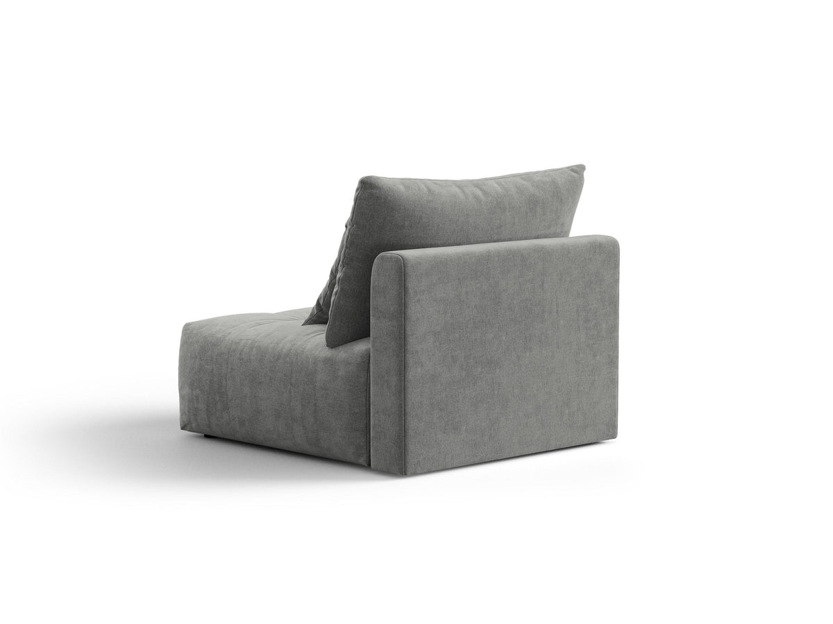 Armloses Sofa-Modul der Serie Bloom von Micadoni mit beigefarbenem Samtbezug Casino Pearl und schwarzen Kunststoffbeinen.