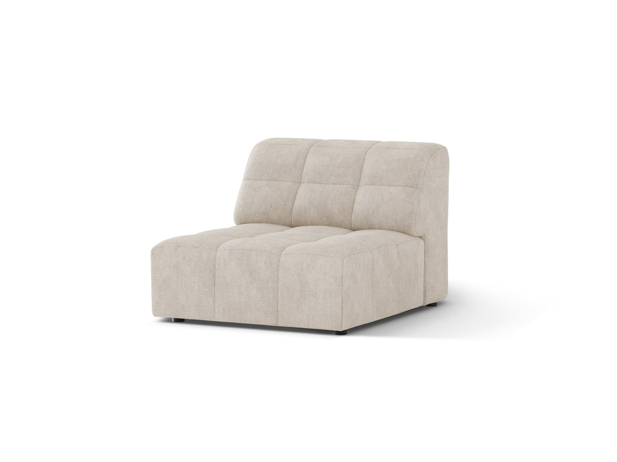 Armloses Sofamodul Jennifer von Micadoni in leichtem Beige, Chenillestoff mit 3D-Struktur, schwarze Kunststoffbeine, Frontalansicht.
