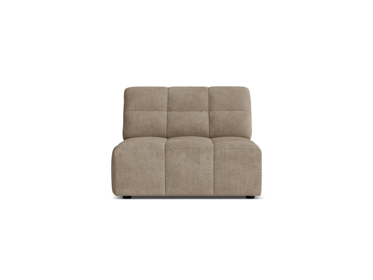 Armloses Sofamodul Jennifer von Micadoni in leichtem Beige mit Chenille-Stoff Eden, schwarzen Kunststoffbeinen und gepolsterter Sitzfläche.