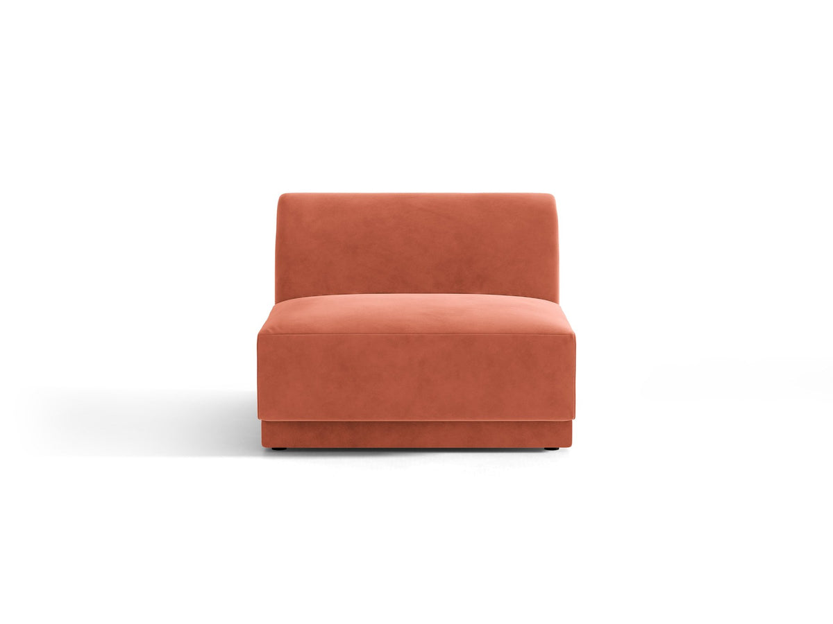 Einsitzer-Modul des Miley Sofas von Micadoni in Dunkelbeige, bezogen mit samtartigem Bluvel-Stoff, mit schwarzen Kunststofffüssen.