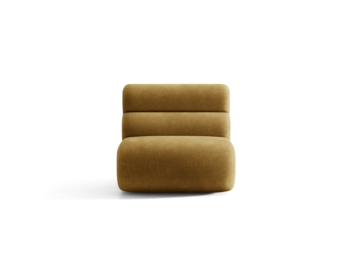 Armloses Samtmodul-Sofaelement Neo von Micadoni in dunklem Olivgrün, mit schwarzen Kunststoffbeinen, Teil eines modularen Sofasystems.
