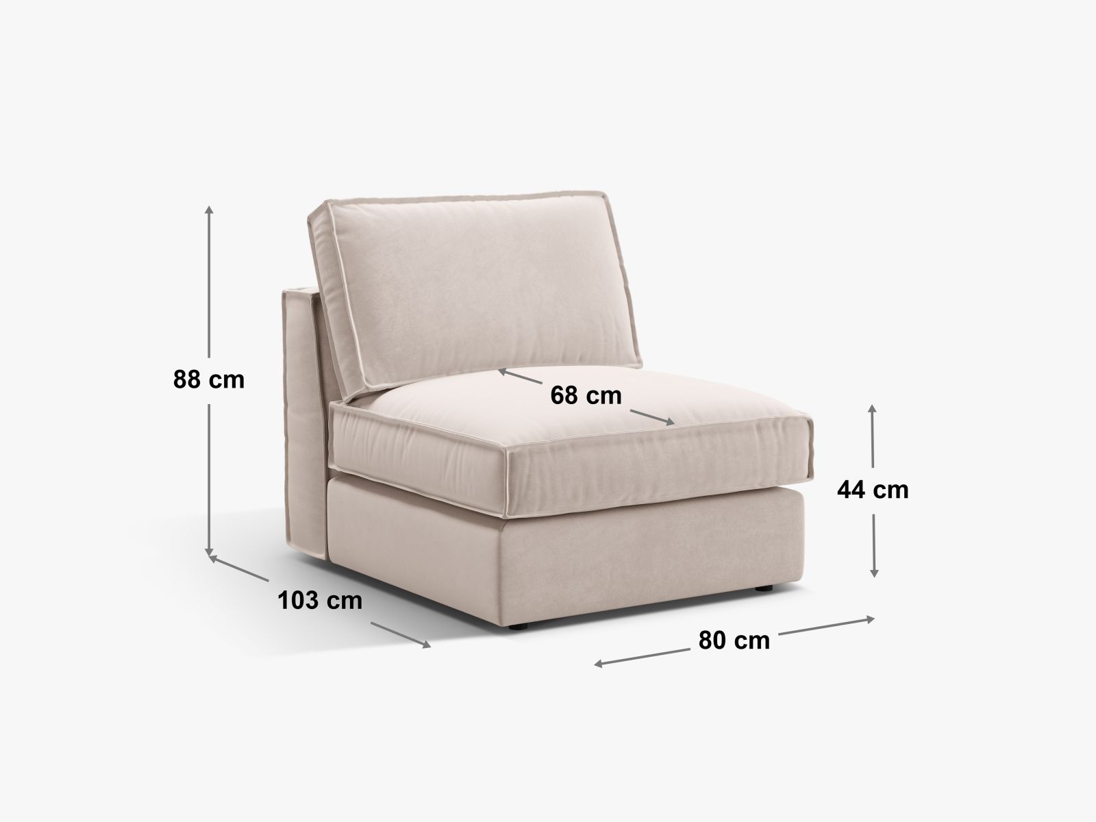 Schlichtes 1-Sitzer Modul Armless Pola in edlem Schwarz, perfekt für kreative Sofa-Arrangements in zeitgemäßen Wohnkonzepten.