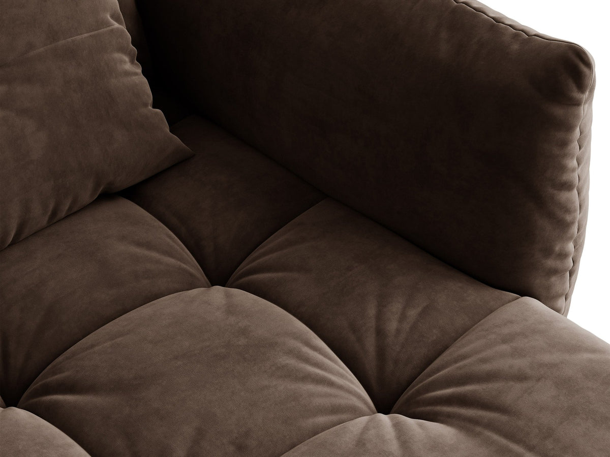 Armloses Sofa-Modul der Serie Bloom von Micadoni mit beigefarbenem Samtbezug Casino Pearl und schwarzen Kunststoffbeinen.