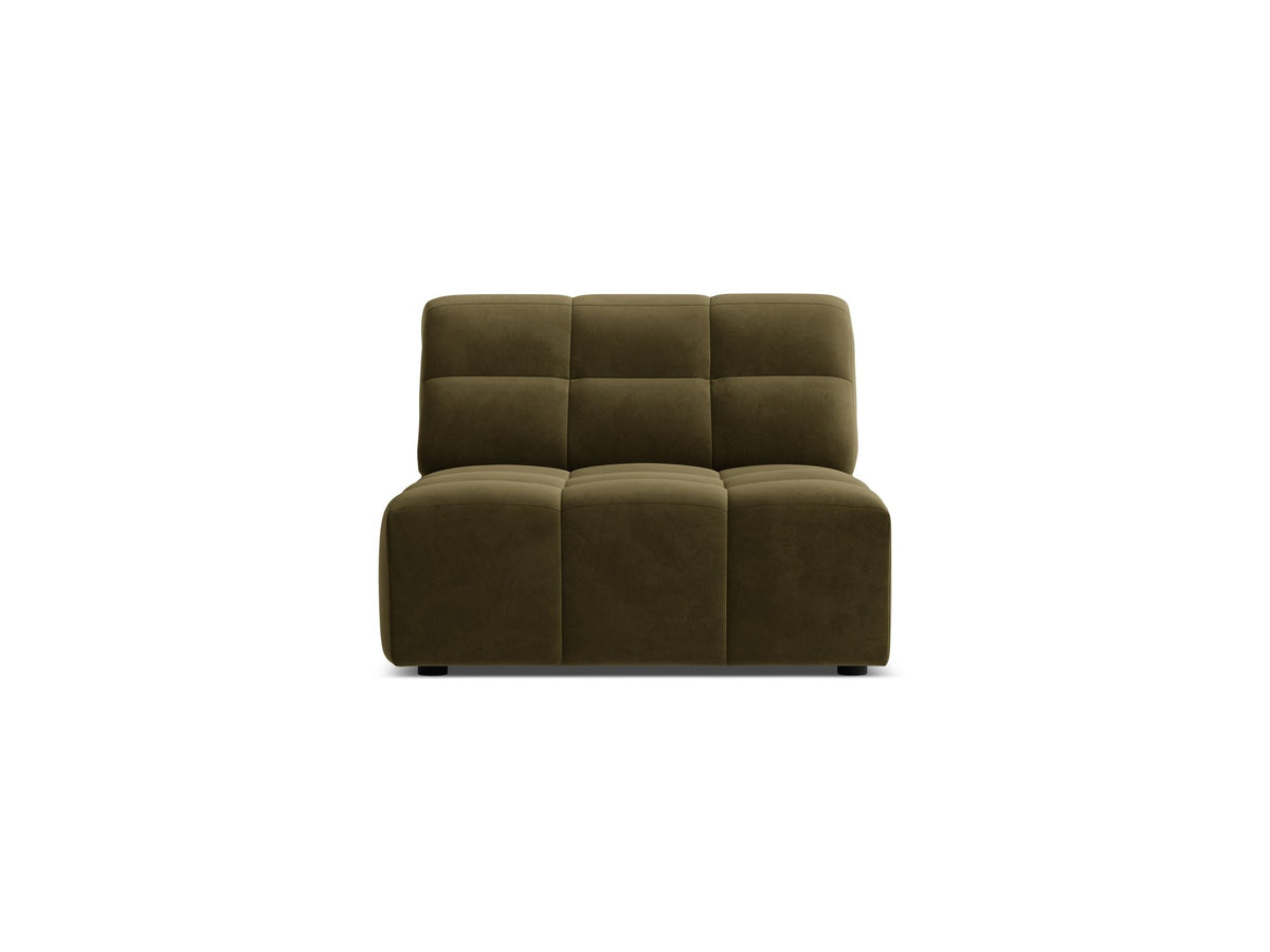 Armloses Sofamodul Jennifer von Micadoni in leichtem Beige, Chenillestoff mit 3D-Struktur, schwarze Kunststoffbeine, Frontalansicht.