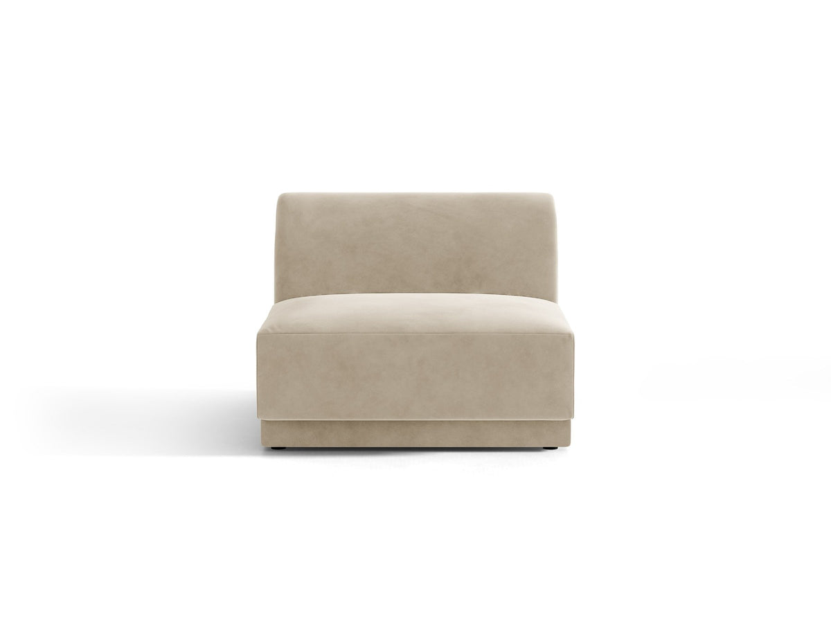 Einsitzer-Modul des Miley Sofas von Micadoni in Dunkelbeige, bezogen mit samtartigem Bluvel-Stoff, mit schwarzen Kunststofffüssen.