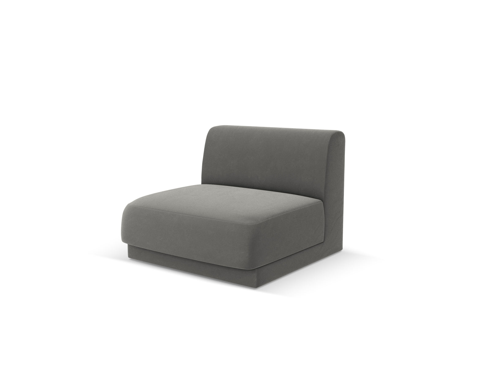 Eleganter Miley Velour Modul Armless 1 Sitzer in sanftem Grau, ideal für stilvolle Wohnräume und flexible Sitzlösungen.