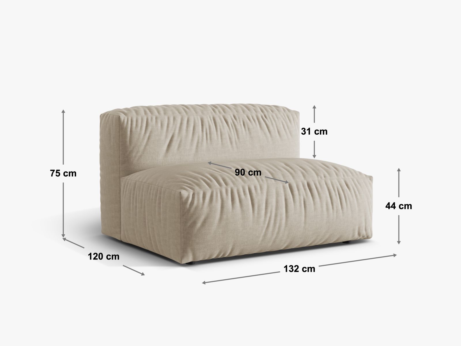 Stilvolles 1-Sitzer Sofa Martina Wide XL in sanftem Grau, perfekt für zeitgemäße Einrichtungen und flexible Arrangements.